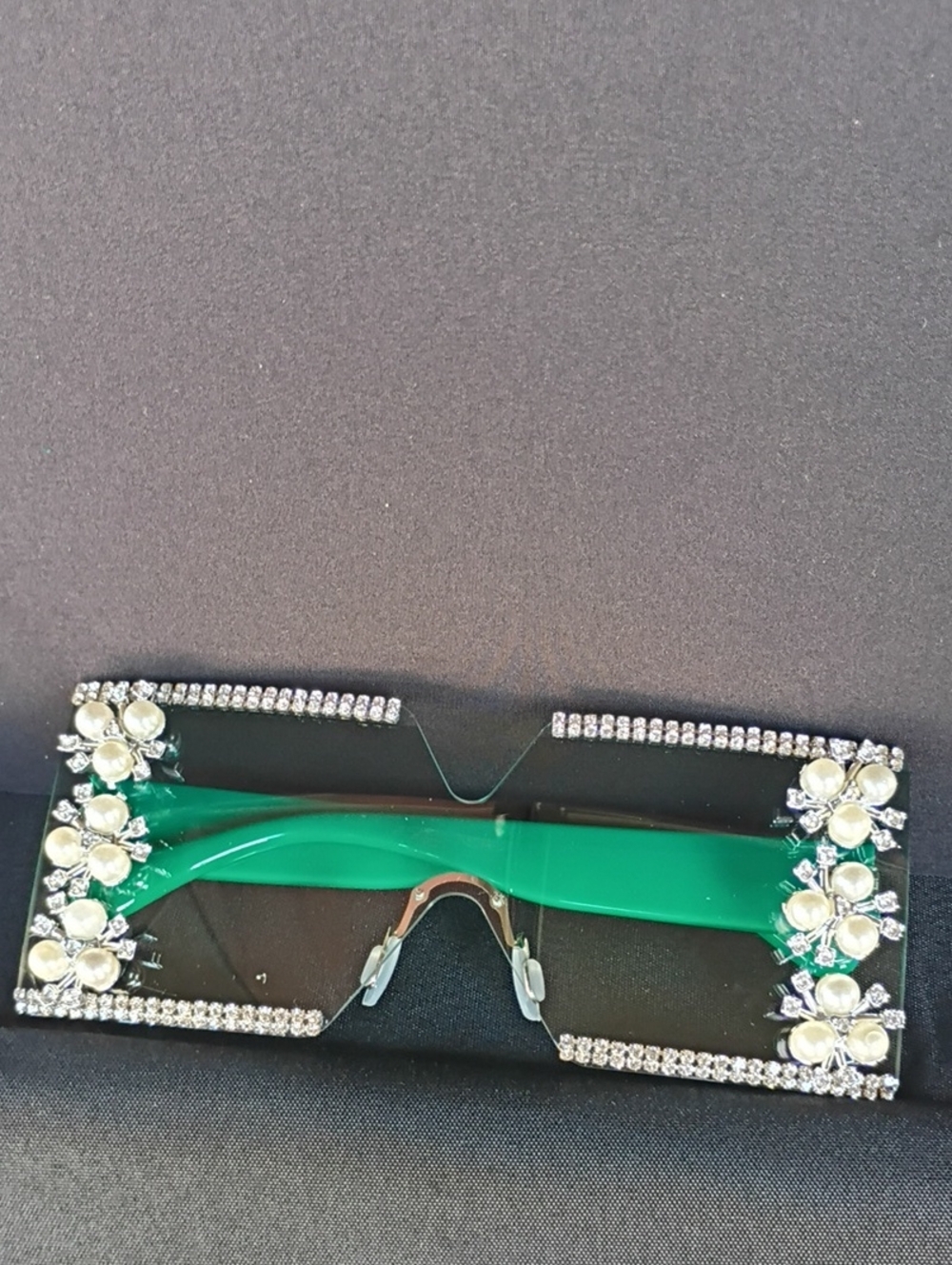 Elegant Green Jeweled Shield Sunglasses
